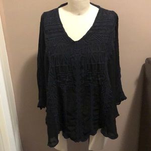 Johnny Was Embroidered Black Top